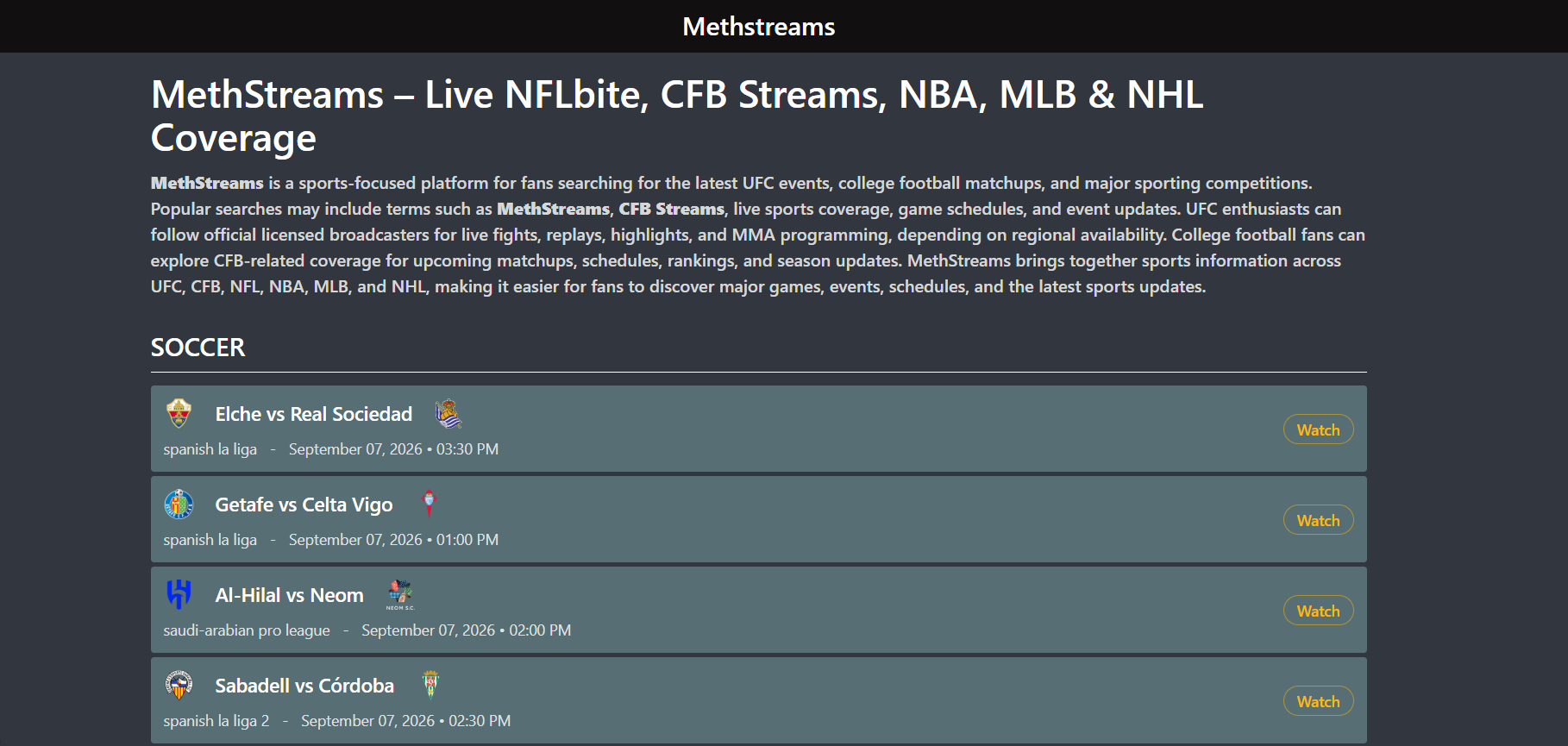 BuffStreams HD live sports streaming website